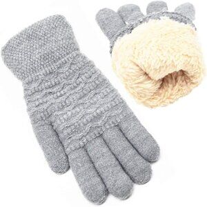 Womens Thermal Cable Knit Wool Fleece Lined Glove for Cold Weather  -Gray